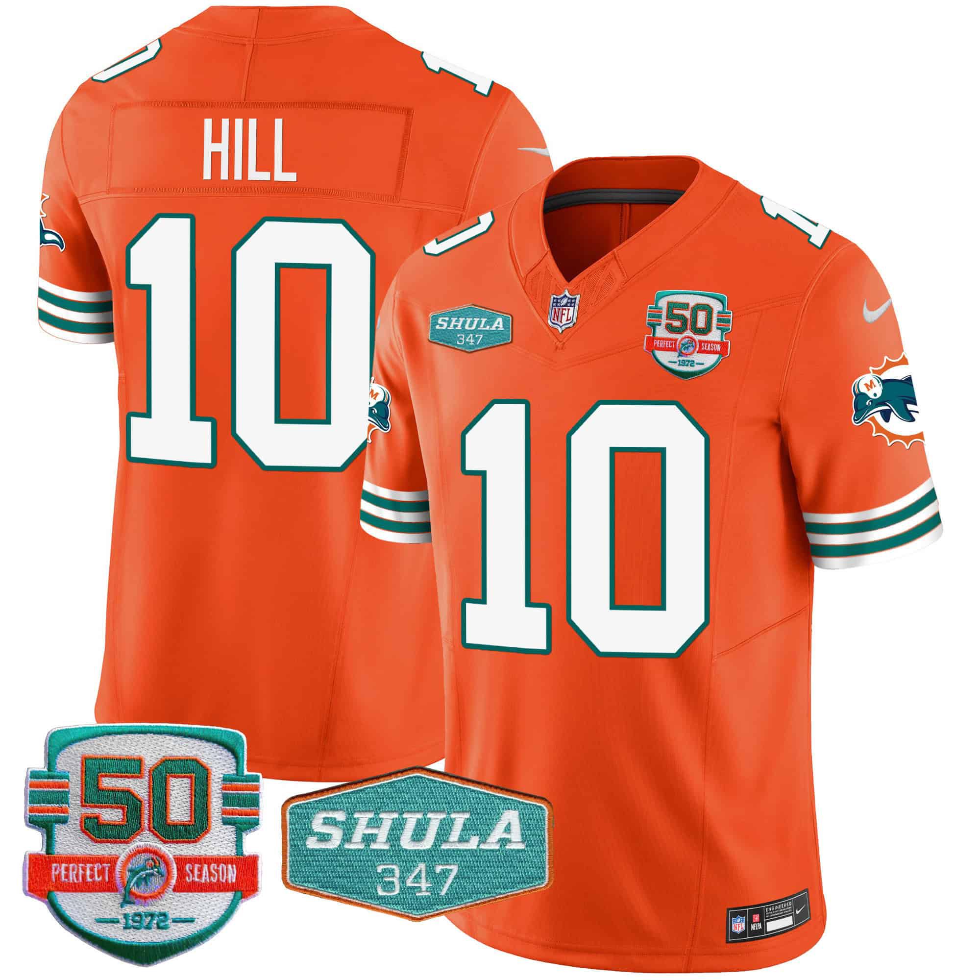 Men Miami Dolphins #10 Hill Orange 2024 Nike Throwback Shula 347 Patch Vapor NFL Jersey